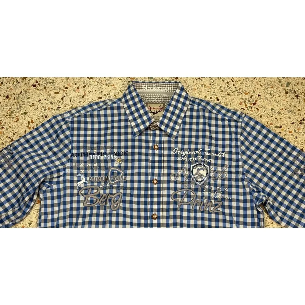 StockerPoint Men's Embroidered Check Pattern Button Up Long Sleeve Shirt Size‎ L